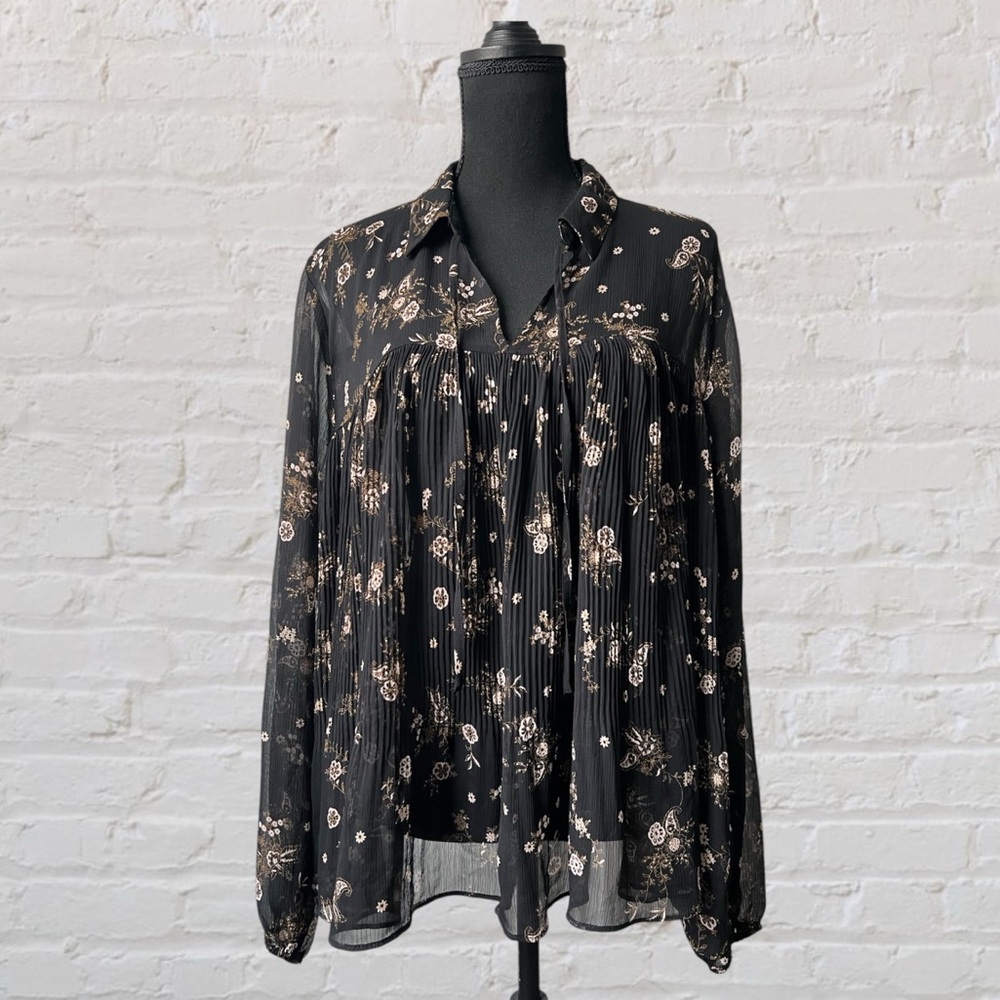 Lauren Conrad Sheer Black Floral Blouse XL